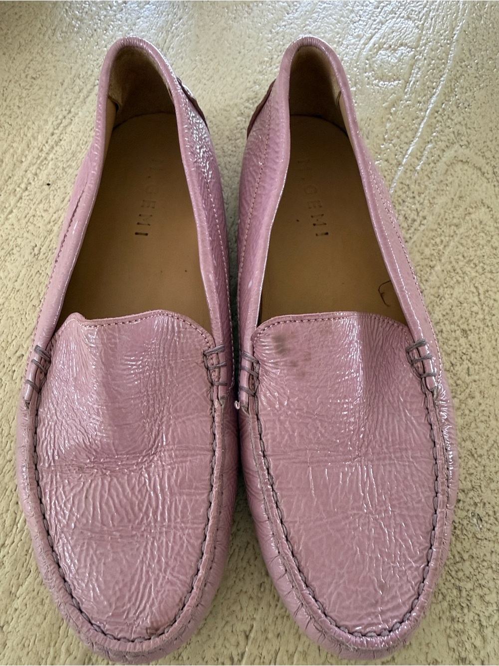 Women's Pink Textured Leather Loafers - Classic Slip-On Style